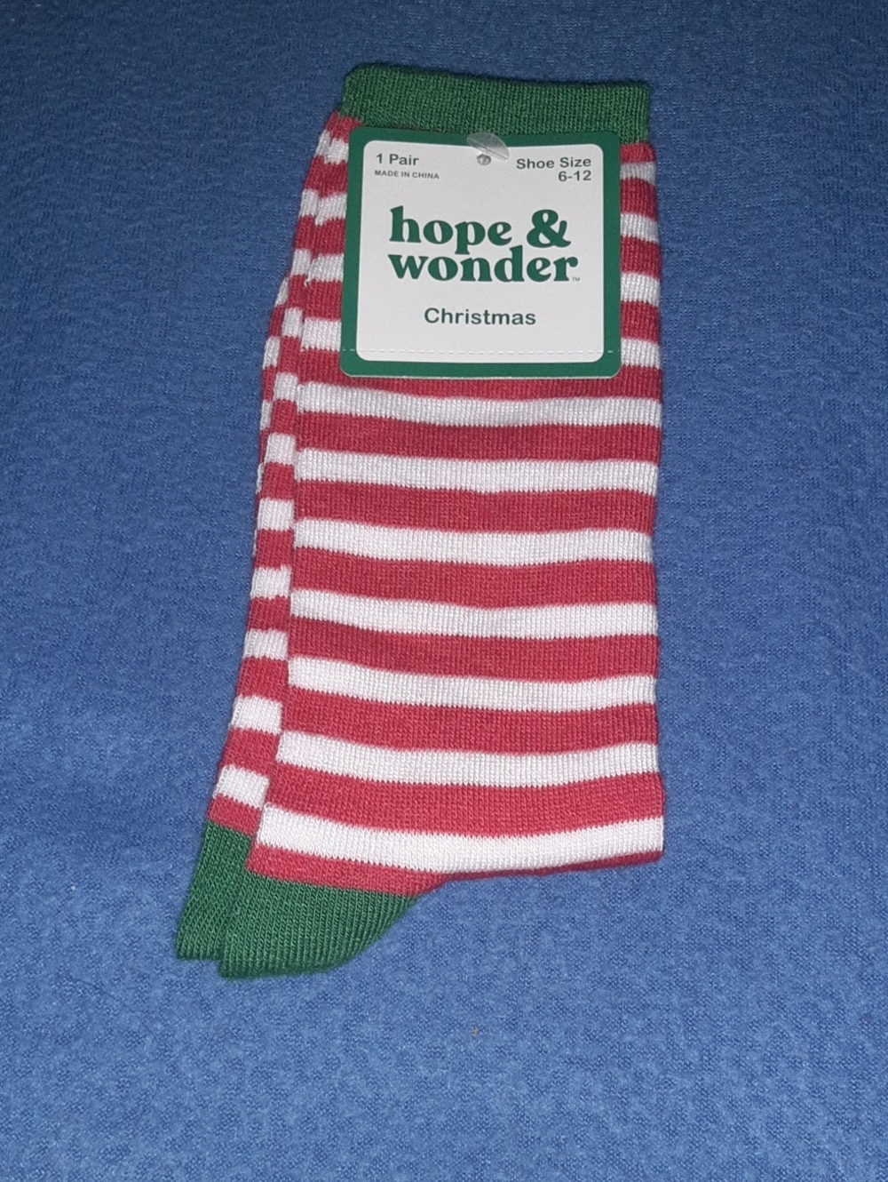 Christmas Women's Red & White Stripe Socks with Green Trim